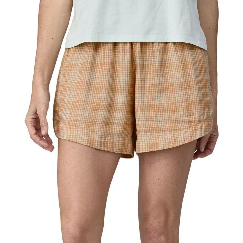 Patagonia Garden‎ Island Shorts Womens Small 3.5” Orange Plaid